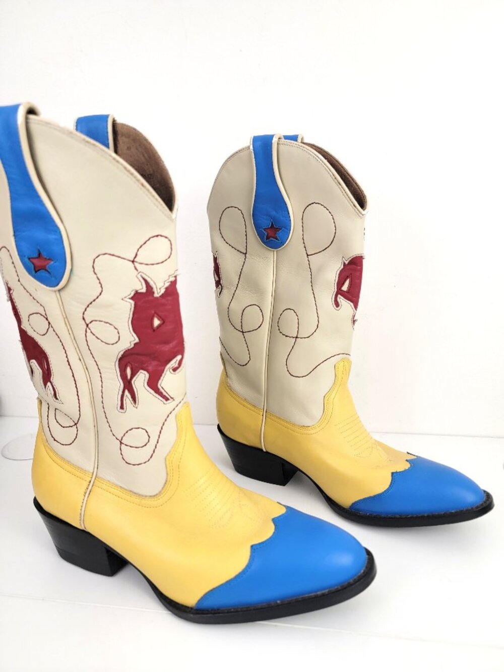 Vintage Roper Rodeo Rider Primary Colors Cowboy Boots 8.5